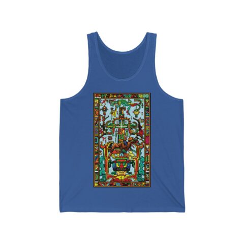 Blue tank top with the King Pacal illustration