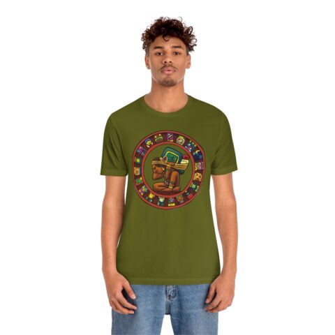 Olive tee with the Mayan calendar glyph ring