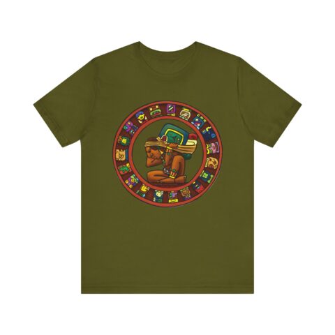 Olive tee with the Maya calendar glyph ring